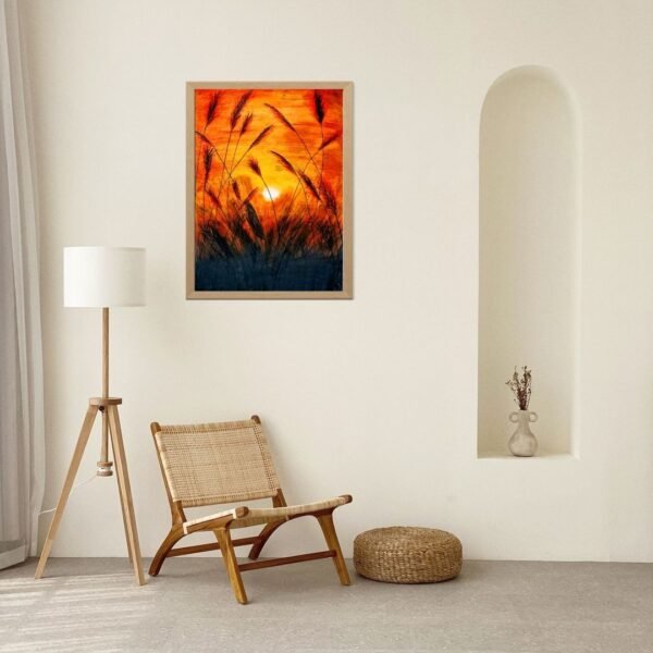 Golden Dusk – A4 Framed Sunset Nature Wall Art | Wild Grass Silhouette Print | Matte Paper | Black & Beige Frame Options - Image 6