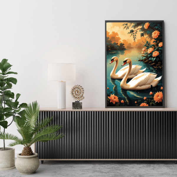 Twin Souls on Lotus Lake – Romantic Nature Wall Art Print | Unframed Canvas Print for Home Decor - Image 3