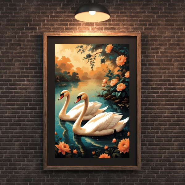 Twin Souls on Lotus Lake – Romantic Nature Wall Art Print | Unframed Canvas Print for Home Decor - Image 4