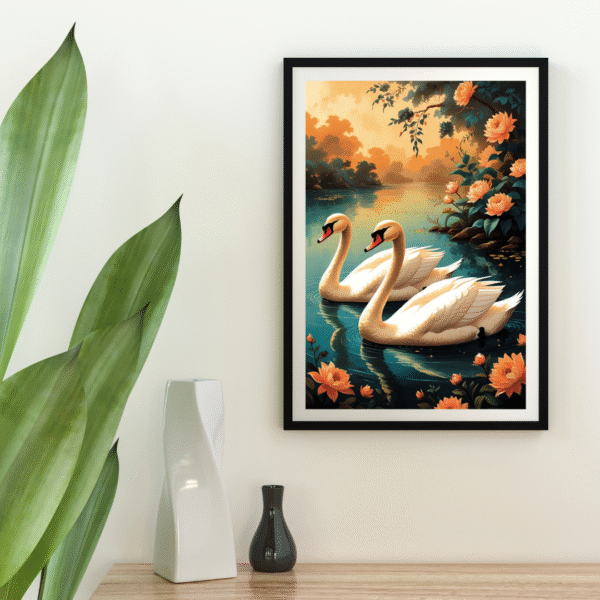 Twin Souls on Lotus Lake – Romantic Nature Wall Art Print | Unframed Canvas Print for Home Decor - Image 5