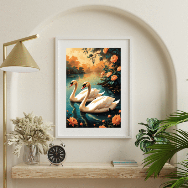 Twin Souls on Lotus Lake – Romantic Nature Wall Art Print | Unframed Canvas Print for Home Decor - Image 6