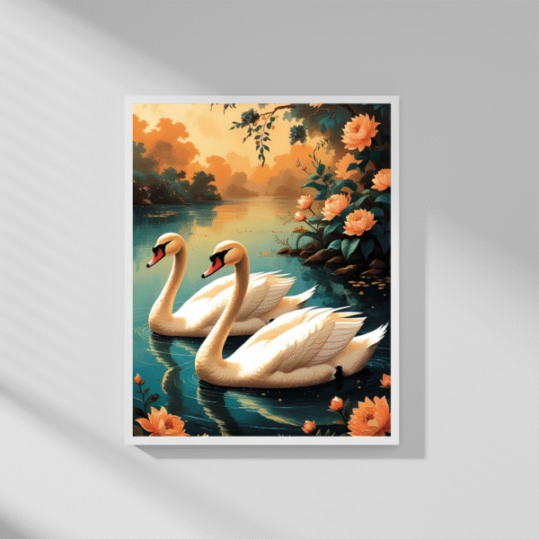 Twin Souls on Lotus Lake – Romantic Nature Wall Art Print | Unframed Canvas Print for Home Decor - Image 7