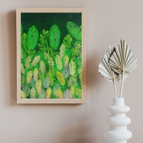 Tropical Leaves – A4 Framed Botanical Wall Art Print | Green Foliage Design | Black & Beige Frame Options - Image 4