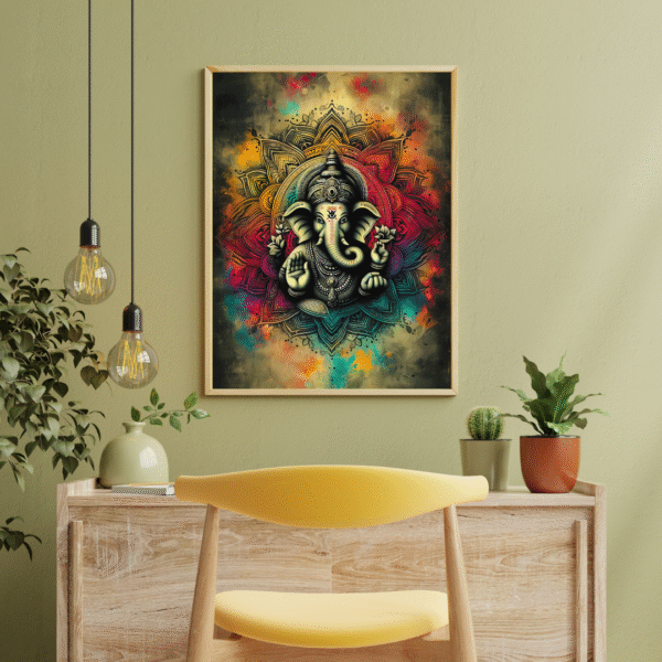Blessings of Ganesha – Vibrant Ganesh Chaturthi Wall Art | Unframed Canvas Print for Festive Home, Pooja Room & Spiritual Decor - Image 4