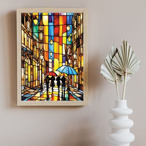 Urban Mosaic Wall Art Print – Framed A4 Size | Stained Glass Style Cityscape for Home & Office Decor - Image 5