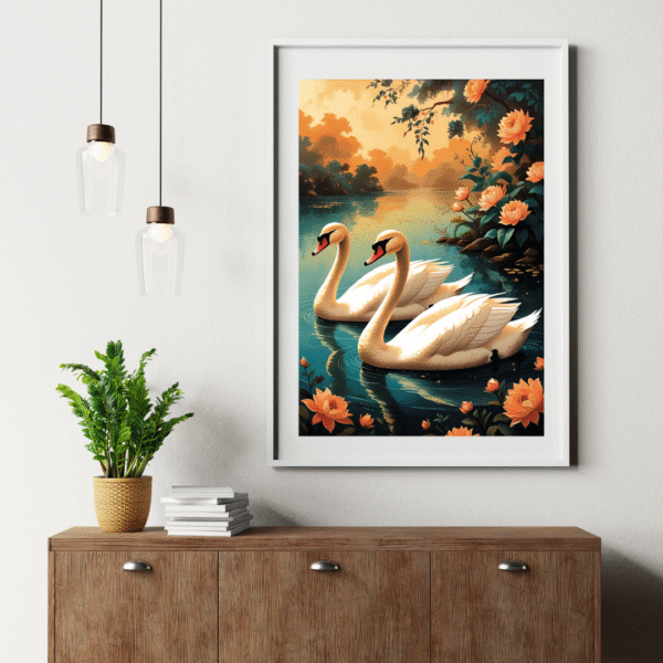 Twin Souls on Lotus Lake – Romantic Nature Wall Art Print | Unframed Canvas Print for Home Decor - Image 9