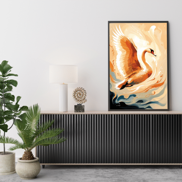 Golden Grace in Flight – Unframed Swan Canvas Wall Art Print | Abstract Nature-Inspired Décor for Living Room, Bedroom & Office - Image 2