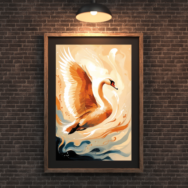 Golden Grace in Flight – Unframed Swan Canvas Wall Art Print | Abstract Nature-Inspired Décor for Living Room, Bedroom & Office - Image 3