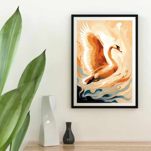 Golden Grace in Flight – Unframed Swan Canvas Wall Art Print | Abstract Nature-Inspired Décor for Living Room, Bedroom & Office - Image 4