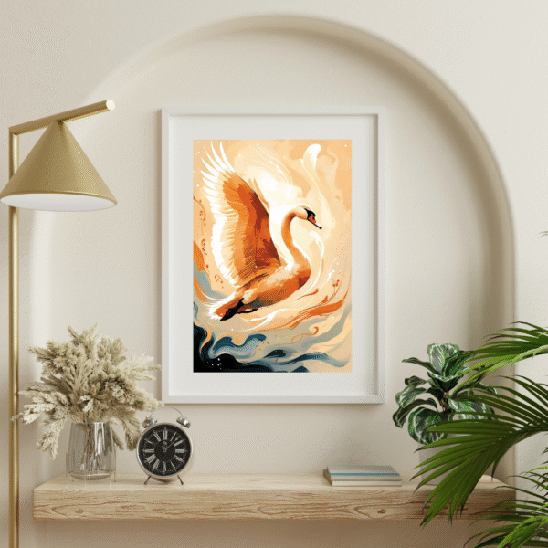 Golden Grace in Flight – Unframed Swan Canvas Wall Art Print | Abstract Nature-Inspired Décor for Living Room, Bedroom & Office - Image 5