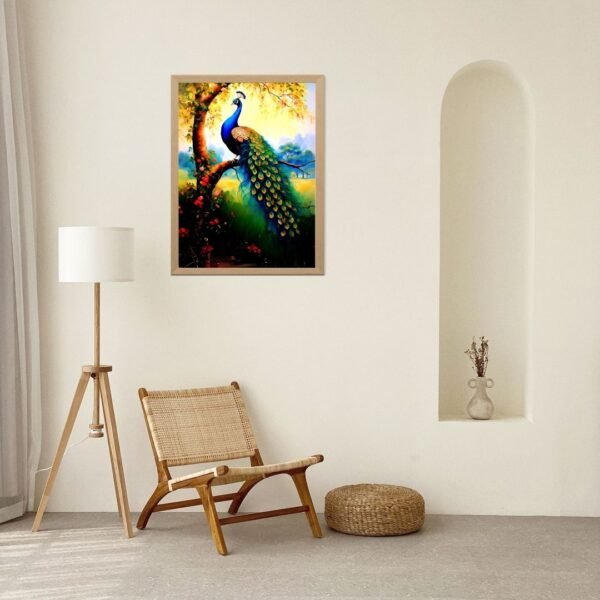 Peacock in Garden – A4 Framed Nature Wall Art Print | Vastu Decor for Home & Office | Black & Beige Frame Options - Image 6