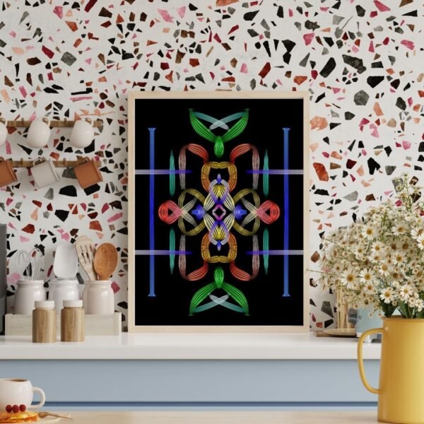 Sacred Geometry Rainbow Wall Art – A4 Framed Abstract Print on Matte Paper Featuring Colorful Symmetrical Ribbon Pattern for Modern & Spiritual Decor - Image 2