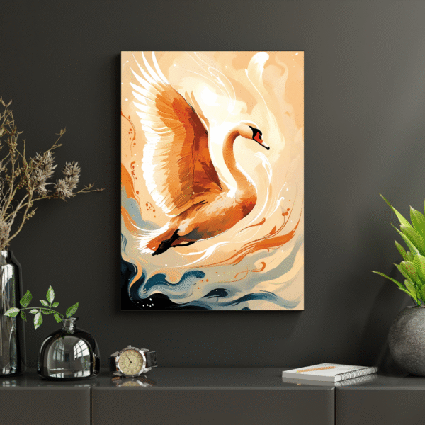 Golden Grace in Flight – Unframed Swan Canvas Wall Art Print | Abstract Nature-Inspired Décor for Living Room, Bedroom & Office - Image 9