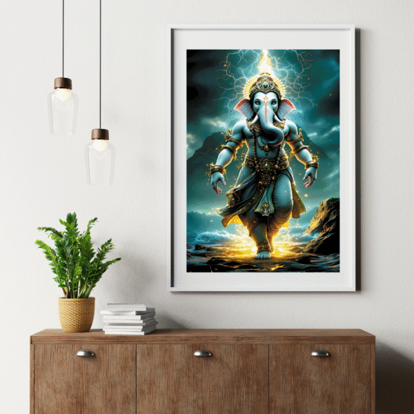 Vighnaharta - Majestic Ganesha Canvas Wall Art for Ganesh Chaturthi – Unframed Festive Print Featuring Lord Ganesha with Divine Glow – Hindu Spiritual Décor for Home, Puja Room, or Gifting - Image 5