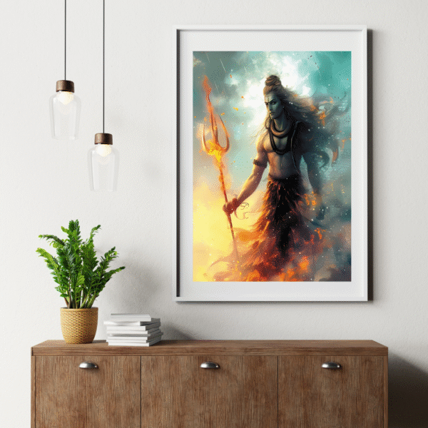 Mahadeva – Lord Shiva Wall Art Canvas Print | Unframed Spiritual Artwork with Fiery Aura & Trishul | Hindu God Art Print for Home Temple, Meditation Room, or Gifting - Image 5