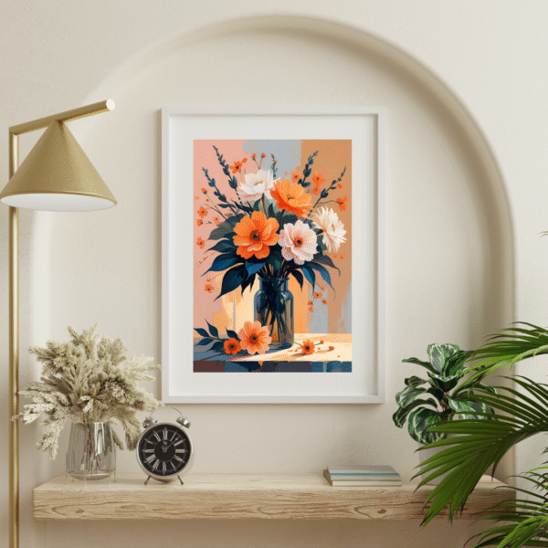 Modern Floral Wall Art – Unframed Canvas Print of Warm Orange & White Flowers in Glass Vase | Minimal Botanical Artwork for Bedroom, Living Room, or Entryway - Image 5