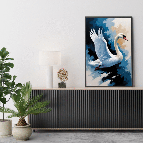 Flowing Through the Blue – Canvas Wall Art Print | Elegant White Swan in Flight over Blue Sky | Unframed Nature-Inspired Canvas Print - Image 2