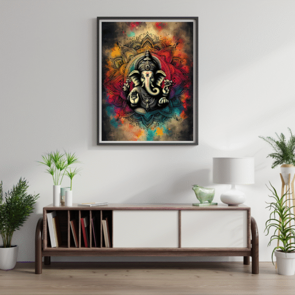 Blessings of Ganesha – Vibrant Ganesh Chaturthi Wall Art | Unframed Canvas Print for Festive Home, Pooja Room & Spiritual Decor - Image 5