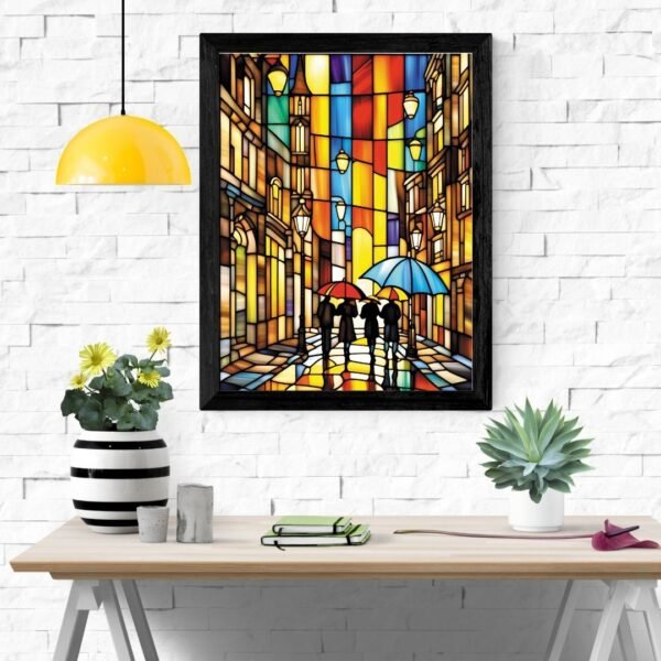 Urban Mosaic Wall Art Print – Framed A4 Size | Stained Glass Style Cityscape for Home & Office Decor - Image 6