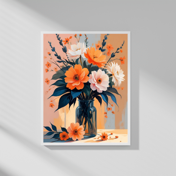 Modern Floral Wall Art – Unframed Canvas Print of Warm Orange & White Flowers in Glass Vase | Minimal Botanical Artwork for Bedroom, Living Room, or Entryway - Image 6