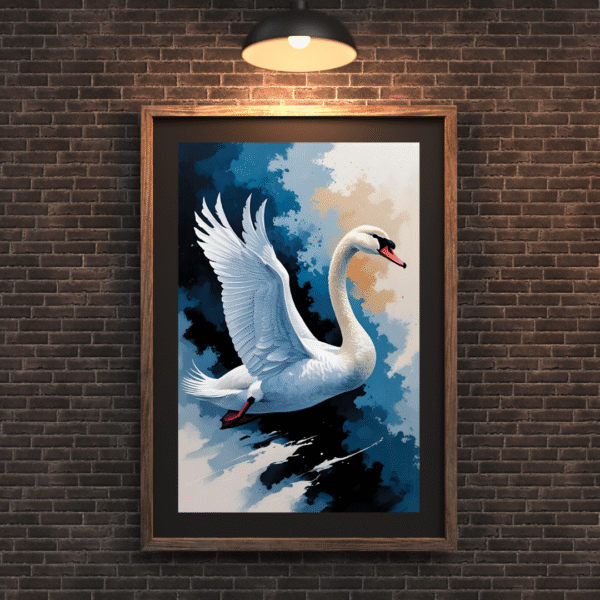 Flowing Through the Blue – Canvas Wall Art Print | Elegant White Swan in Flight over Blue Sky | Unframed Nature-Inspired Canvas Print - Image 3