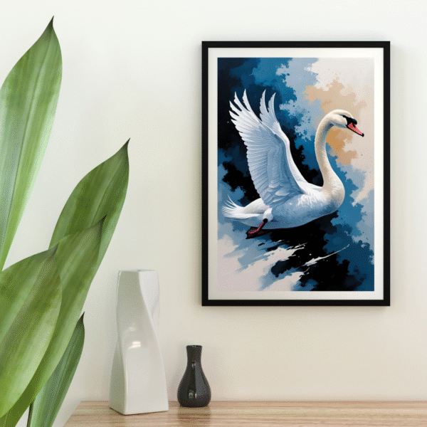 Flowing Through the Blue – Canvas Wall Art Print | Elegant White Swan in Flight over Blue Sky | Unframed Nature-Inspired Canvas Print - Image 4