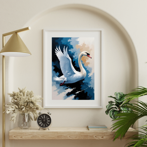Flowing Through the Blue – Canvas Wall Art Print | Elegant White Swan in Flight over Blue Sky | Unframed Nature-Inspired Canvas Print - Image 5