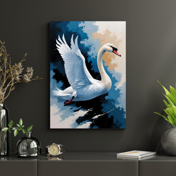 Flowing Through the Blue – Canvas Wall Art Print | Elegant White Swan in Flight over Blue Sky | Unframed Nature-Inspired Canvas Print - Image 7