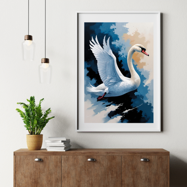 Flowing Through the Blue – Canvas Wall Art Print | Elegant White Swan in Flight over Blue Sky | Unframed Nature-Inspired Canvas Print - Image 8