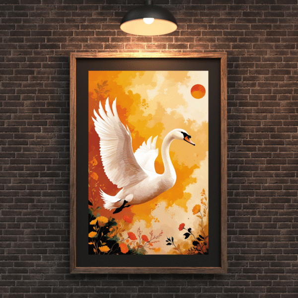Ember Flight - Graceful Swan Wall Art Print, Golden Sunset Floral Canvas | Unframed Modern Nature Canvas Print for Living Room, Bedroom, or Office - Image 4
