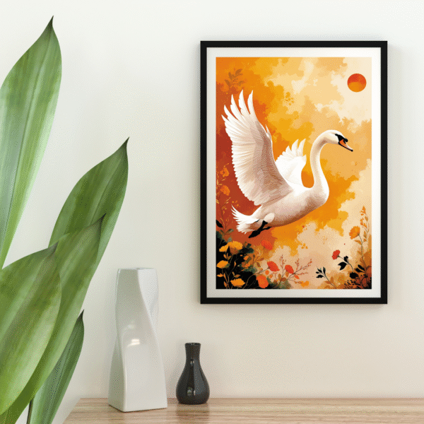 Ember Flight - Graceful Swan Wall Art Print, Golden Sunset Floral Canvas | Unframed Modern Nature Canvas Print for Living Room, Bedroom, or Office - Image 5