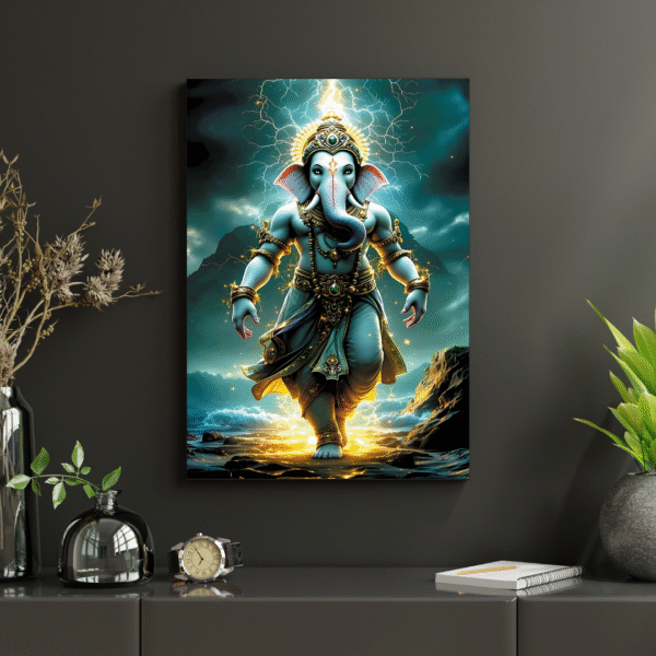 Vighnaharta - Majestic Ganesha Canvas Wall Art for Ganesh Chaturthi – Unframed Festive Print Featuring Lord Ganesha with Divine Glow – Hindu Spiritual Décor for Home, Puja Room, or Gifting - Image 6