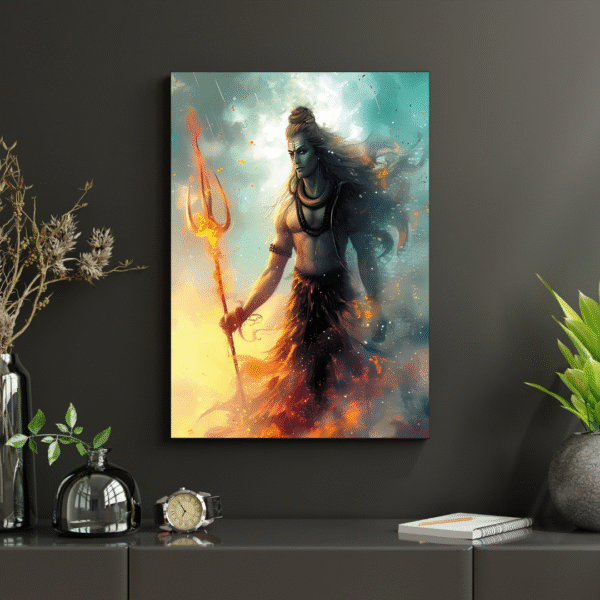 Mahadeva – Lord Shiva Wall Art Canvas Print | Unframed Spiritual Artwork with Fiery Aura & Trishul | Hindu God Art Print for Home Temple, Meditation Room, or Gifting - Image 6