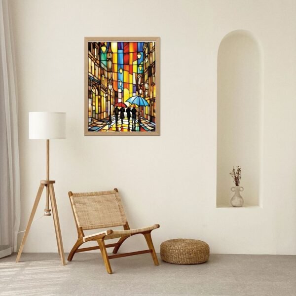 Urban Mosaic Wall Art Print – Framed A4 Size | Stained Glass Style Cityscape for Home & Office Decor - Image 7