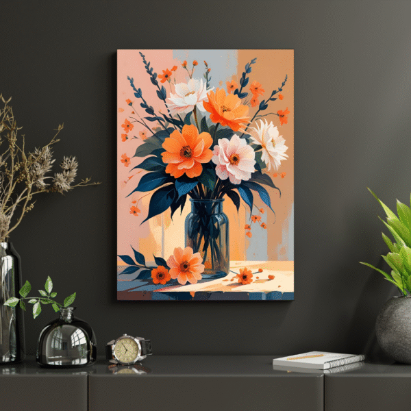 Modern Floral Wall Art – Unframed Canvas Print of Warm Orange & White Flowers in Glass Vase | Minimal Botanical Artwork for Bedroom, Living Room, or Entryway - Image 7
