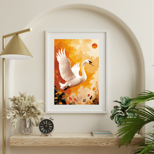 Ember Flight - Graceful Swan Wall Art Print, Golden Sunset Floral Canvas | Unframed Modern Nature Canvas Print for Living Room, Bedroom, or Office - Image 6