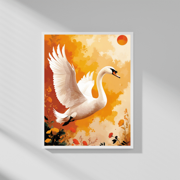Ember Flight - Graceful Swan Wall Art Print, Golden Sunset Floral Canvas | Unframed Modern Nature Canvas Print for Living Room, Bedroom, or Office - Image 7
