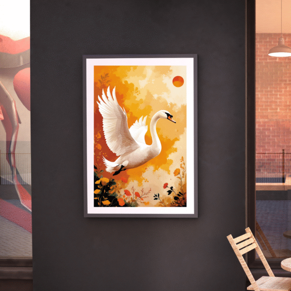Ember Flight - Graceful Swan Wall Art Print, Golden Sunset Floral Canvas | Unframed Modern Nature Canvas Print for Living Room, Bedroom, or Office - Image 8