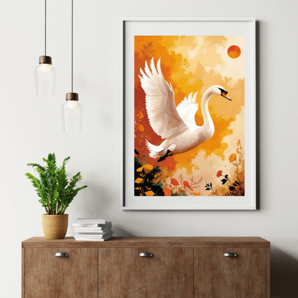 Ember Flight - Graceful Swan Wall Art Print, Golden Sunset Floral Canvas | Unframed Modern Nature Canvas Print for Living Room, Bedroom, or Office - Image 9