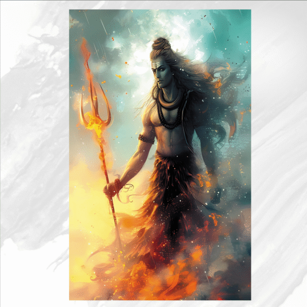 Mahadeva – Lord Shiva Wall Art Canvas Print | Unframed Spiritual Artwork with Fiery Aura & Trishul | Hindu God Art Print for Home Temple, Meditation Room, or Gifting - Image 7