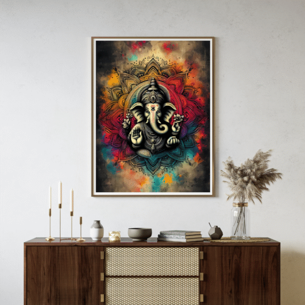 Blessings of Ganesha – Vibrant Ganesh Chaturthi Wall Art | Unframed Canvas Print for Festive Home, Pooja Room & Spiritual Decor - Image 8