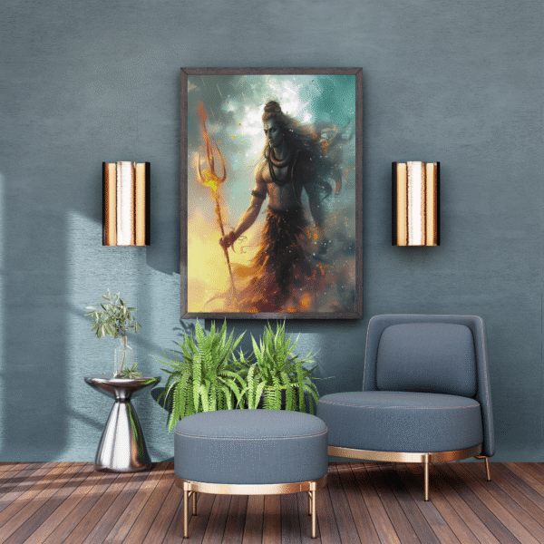 Mahadeva – Lord Shiva Wall Art Canvas Print | Unframed Spiritual Artwork with Fiery Aura & Trishul | Hindu God Art Print for Home Temple, Meditation Room, or Gifting - Image 8