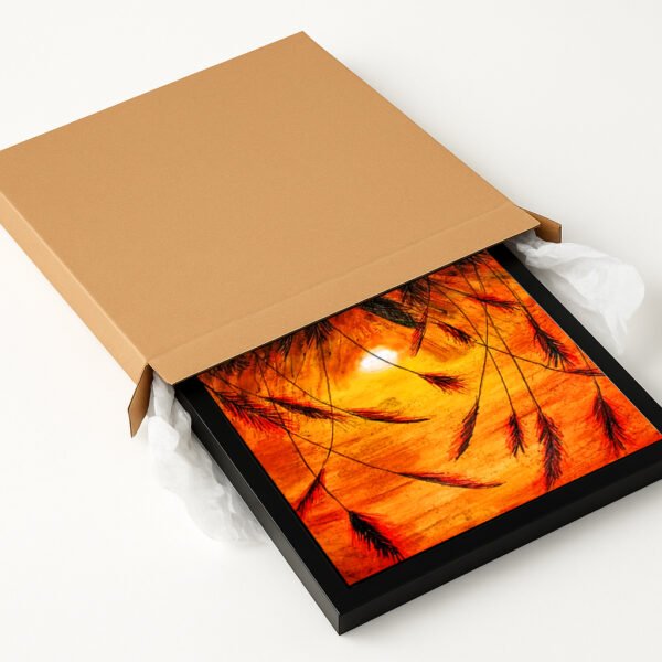 Golden Dusk – A4 Framed Sunset Nature Wall Art | Wild Grass Silhouette Print | Matte Paper | Black & Beige Frame Options - Image 7