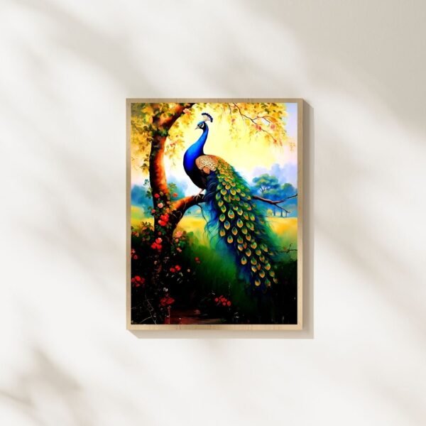 Peacock in Garden – A4 Framed Nature Wall Art Print | Vastu Decor for Home & Office | Black & Beige Frame Options - Image 8