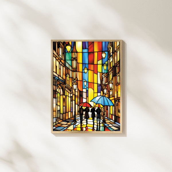 Urban Mosaic Wall Art Print – Framed A4 Size | Stained Glass Style Cityscape for Home & Office Decor - Image 3