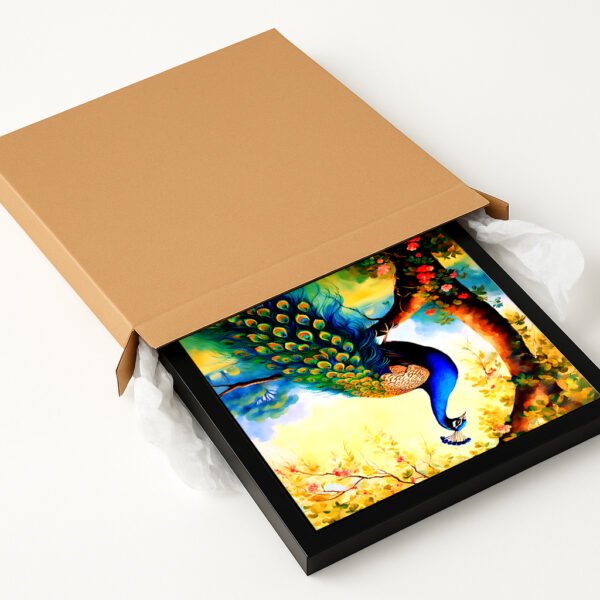 Peacock in Garden – A4 Framed Nature Wall Art Print | Vastu Decor for Home & Office | Black & Beige Frame Options - Image 7