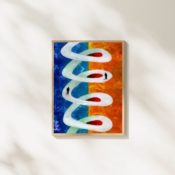 Abstract Spiral of Life Wall Art in Blue and Orange with Framed Options